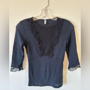 Free People Intimately Ribbed Tee Lace Accents